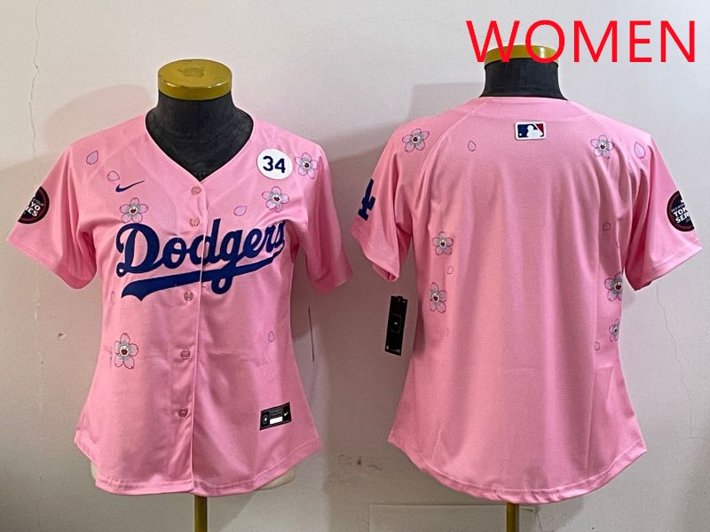 Women Los Angeles Dodgers Blank Pink Sakura Edition 2025 Nike MLB Jersey style 5->women mlb jersey->Women Jersey